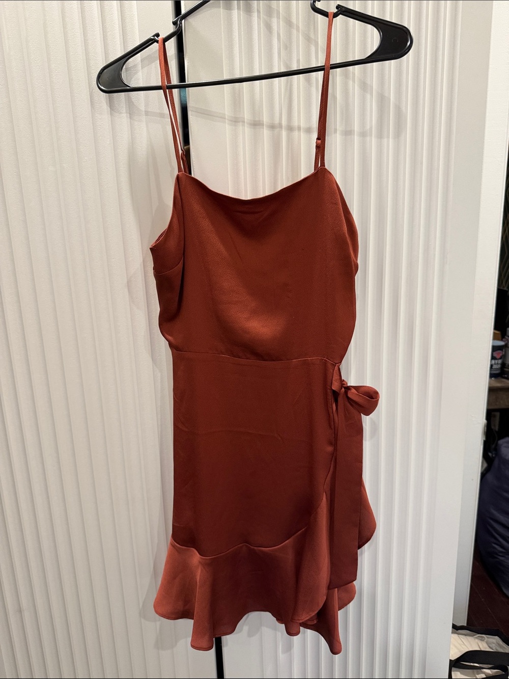 Express Rust Satin Mini Dress with Side Tie